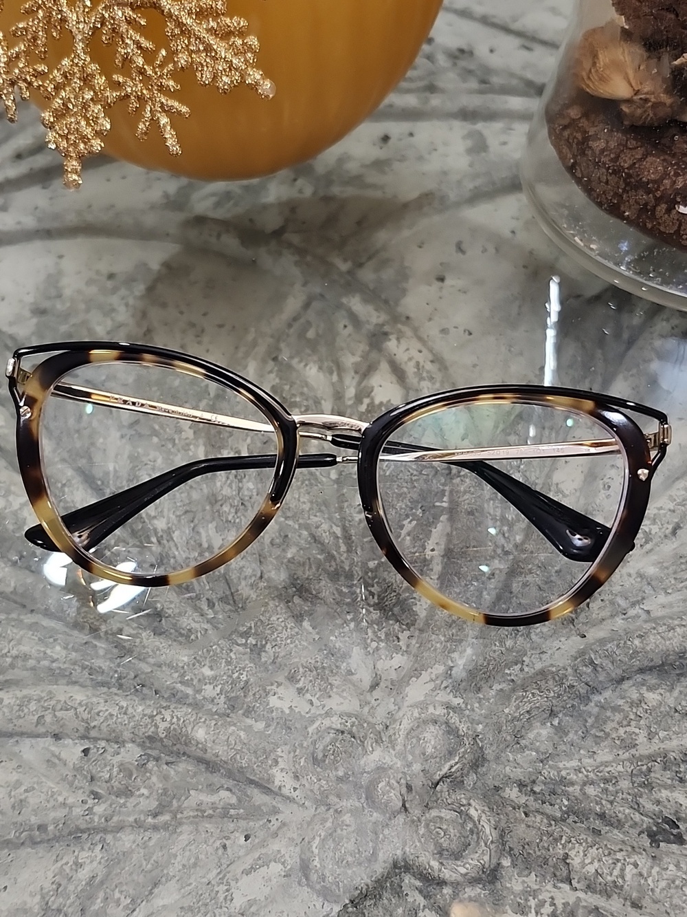 Prada Womens Eyeglasses Frames Cat Eye Tortoise Logo Gold Like New